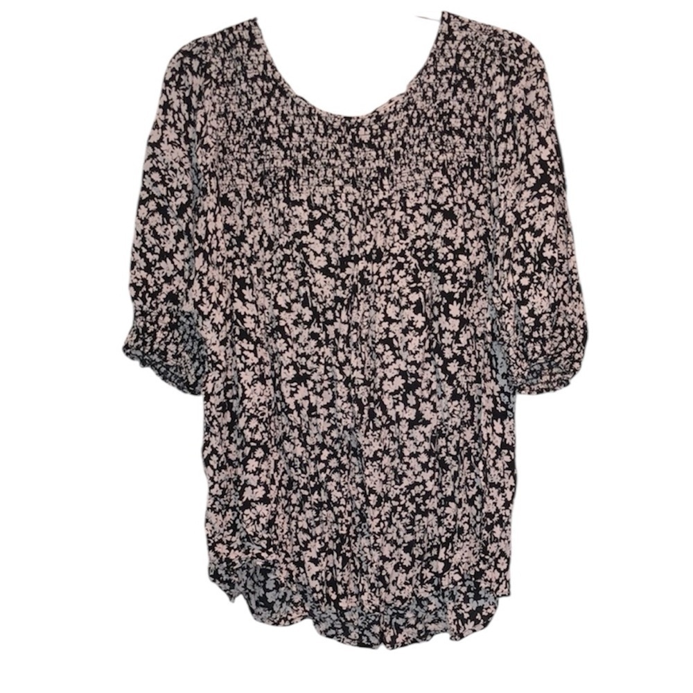 Terra and sky black and white floral top size 2X
